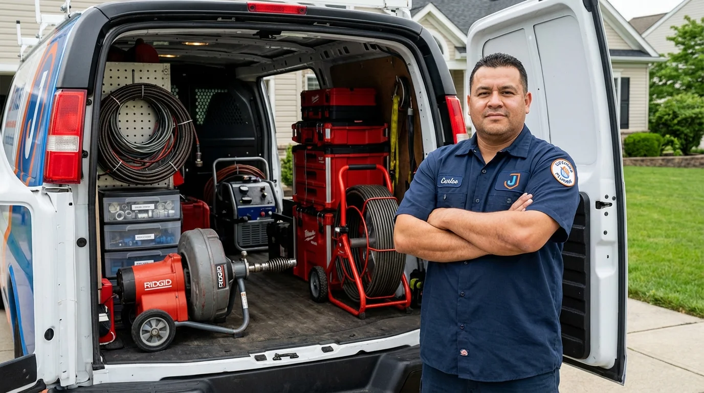 Professional drain cleaning equipment and Johns Plumbing LLC plumber in Loving