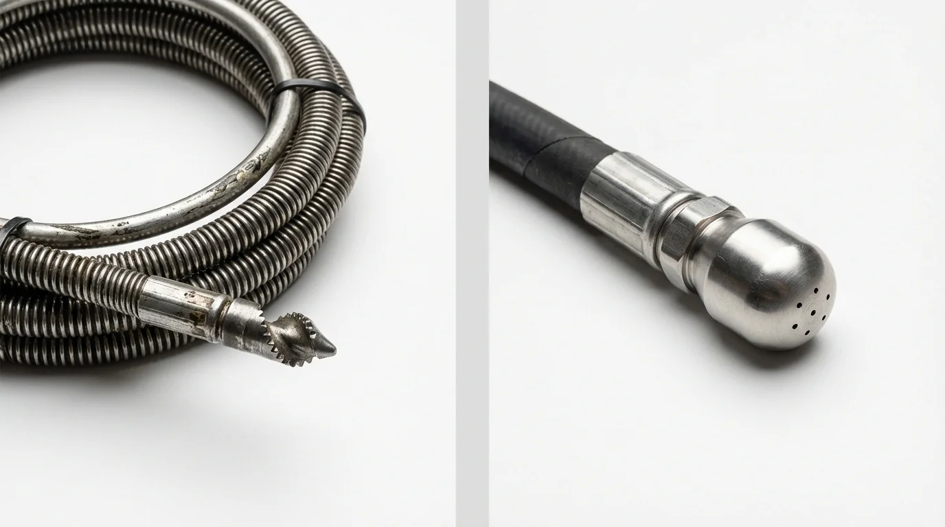 Drain snake cable and hydro jetting nozzle used for drain cleaning in Loving, NM