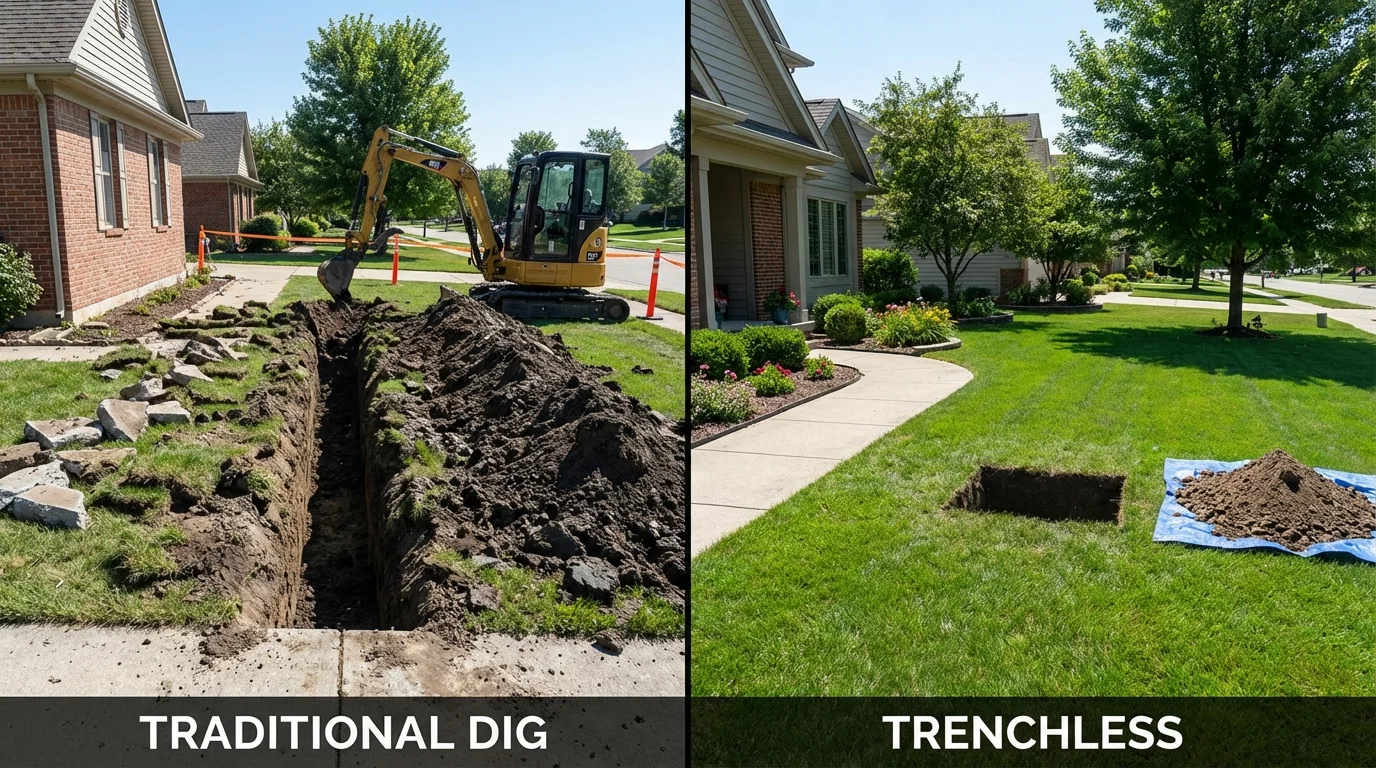 Trenchless sewer repair with minimal yard damage versus traditional excavation in Loving, NM